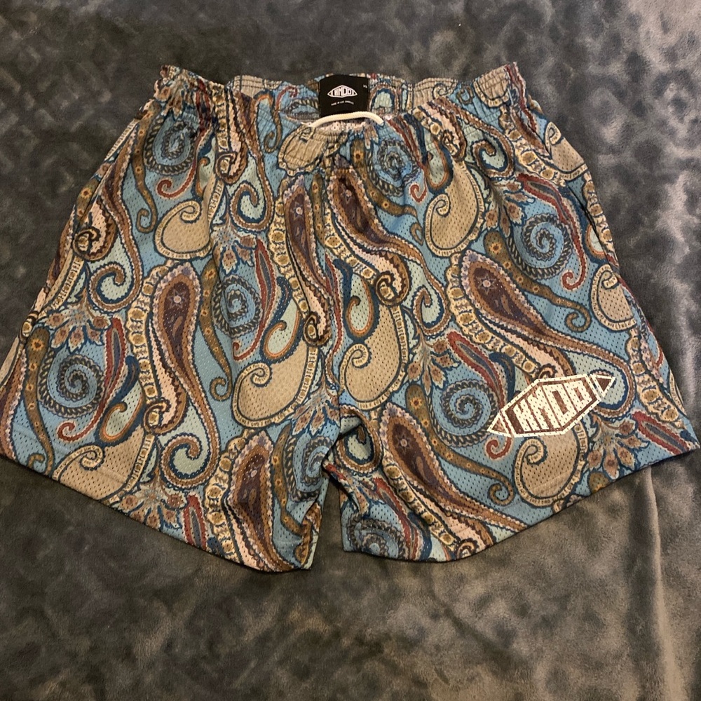 HMDD Men's Athletic Shorts - Blue and Brown Paisley